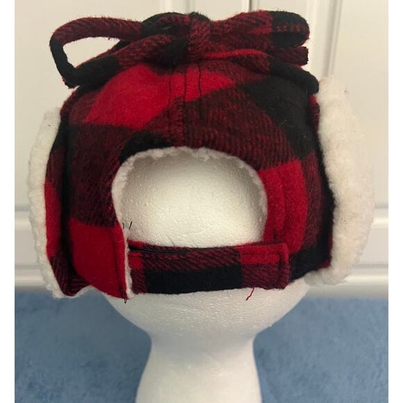 Woodland Creek Men's Trapper Hat Flannel Red/Black Buffalo Plaid Fleece Lined - Picture 4 of 9
